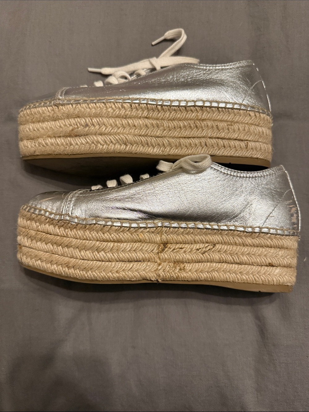 Miu Miu Silver Metallic Lace-Up Espadrille Platform Sneakers - Picture 8 of 8